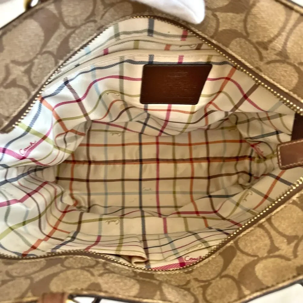 COACH Signature Heritage Stripe Tote Shoulder Bag Coated Canvas Leather - Picture 7 of 11